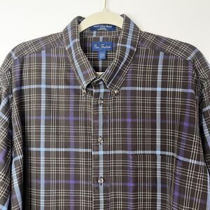 Paul Fredrick Button Down Shirt Plaid Brown Blue Purple Cotton Men’s XLT